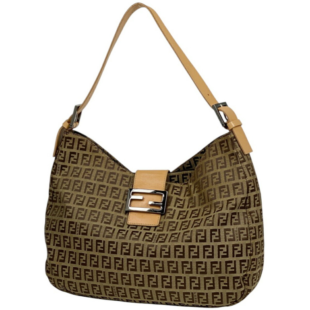 Fendi Zucchino Shoulder Bag Hobo Canvas Brown